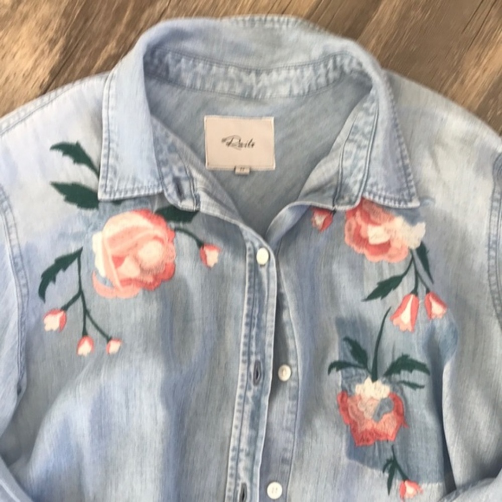 Rails Floral Embroidered Chambray Button Down Top - image 6